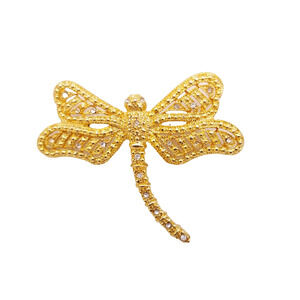 Dragonfly Brooch Gold Tone Clear Rhinestones Figural Open Work Statement